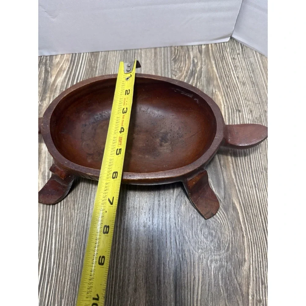 Vintage Wooden Turtle Hand Carved Wood‎ Trinket/Coin Box